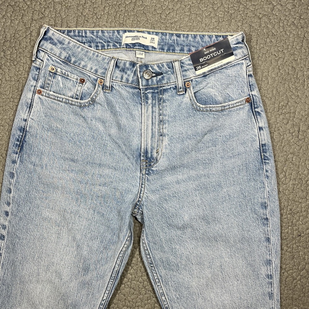Abercrombie & Fitch Curve Love Mid Rise Bootcut Jeans Womens 26 Short NWT - Picture 2 of 13